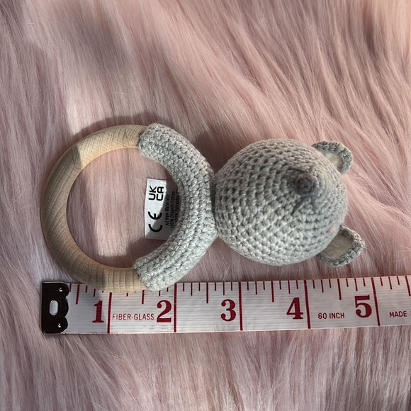 Albetta Crochet Mouse Baby Rattle Infant Ring Organic Cotton Knit Handmade - Picture 9 of 11
